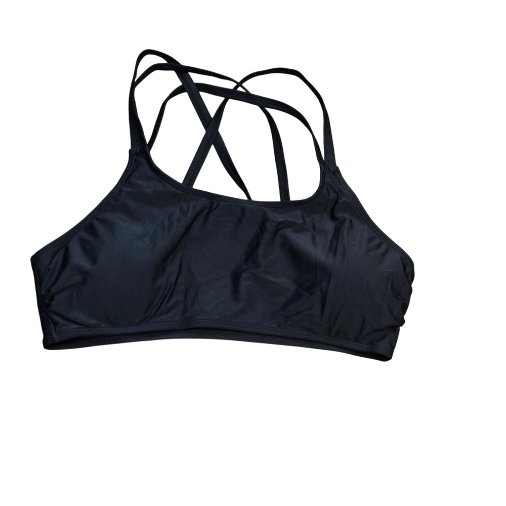 Yonique NEW Black Crisscross Back High Neck Bikini Top Size XL NWT